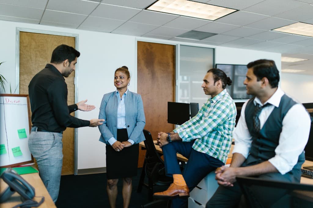 Team of professionals collaborating in a modern office